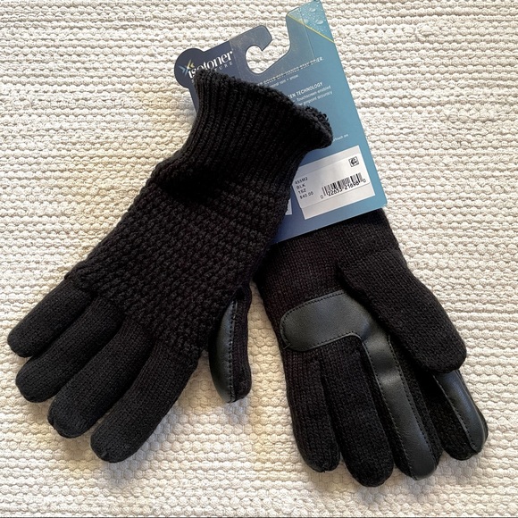 Isotoner Signature Black Textured Knit SmartDri Touchscreen Gloves - Picture 2 of 4